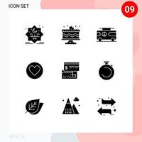 Group of 9 Solid Glyphs Signs and Symbols for card cack combo favorite love Editable Vector Design Elements