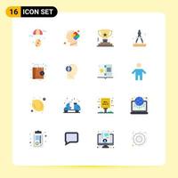 User Interface Pack of 16 Basic Flat Colors of online paint achievement art trophy Editable Pack of Creative Vector Design Elements