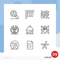 Mobile Interface Outline Set of 9 Pictograms of sweet dessert player cake reward Editable Vector Design Elements