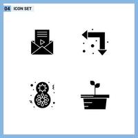 Set of 4 Modern UI Icons Symbols Signs for mail flower video player up left women celebrate Editable Vector Design Elements