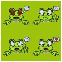 Set Of Expression Frog Face Cartoon. Sleep, Angry, Confused and Loving Face Expression. With Simple Gradient. vector