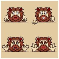conjunto de dibujos animados de cara de león de expresión. Expresión facial loca, malvada, hambrienta y burlona. con gradiente simple. vector