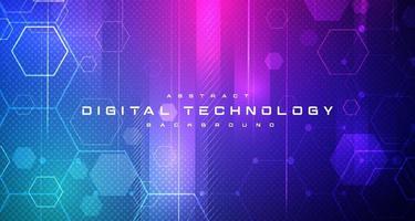 Digital technology banner blue pink background concept, cyber technology light effect, abstract tech, innovation future data, internet network, Ai big data, lines dots connection, illustration vector