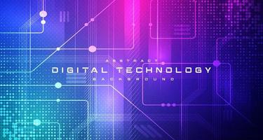 Digital technology banner blue pink background concept, cyber technology light effect, abstract tech, innovation future data, internet network, Ai big data, lines dots connection, illustration vector