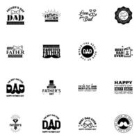 16 conjunto negro de vector feliz día del padre tipografía iconos vintage letras para tarjetas de felicitación pancartas diseño de camiseta elementos de diseño vectorial editables del día del padre