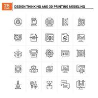 25 pensamiento de diseño y modelado de impresión 3d conjunto de iconos de fondo vectorial vector