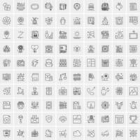 100 Universal Black Line Icons on White Background vector