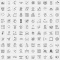 100 Universal Black Line Icons on White Background vector