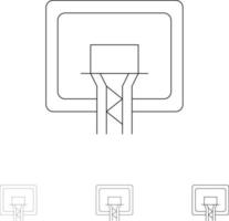 tablero de baloncesto de la cesta del tablero conjunto de iconos de línea negra en negrita y delgada vector