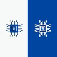 libro cpu tecnología de aprendizaje línea y glifo icono sólido bandera azul línea y glifo icono sólido bandera azul vector