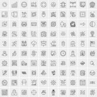 100 Universal Black Line Icons on White Background vector