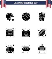 Group of 9 Solid Glyphs Set for Independence day of United States of America such as states american fastfood day calendar Editable USA Day Vector Design Elements