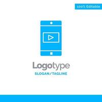 aplicación móvil aplicación móvil video azul plantilla de logotipo sólido lugar para el eslogan vector