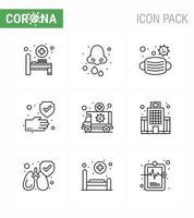 9 Line viral Virus corona icon pack such as emergency safe face protection clean viral coronavirus 2019nov disease Vector Design Elements