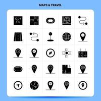 conjunto de iconos de viaje de 25 mapas sólidos diseño de estilo de glifo vectorial conjunto de iconos negros diseño de ideas de negocios web y móvil ilustración vectorial vector