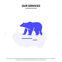 nuestros servicios animal oso polar canadá icono de glifo sólido plantilla de tarjeta web vector