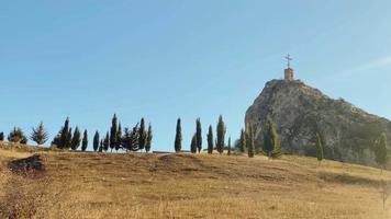 Elia mount with church in rock in Dedoplitskaro. Travel destination in south Georgia video