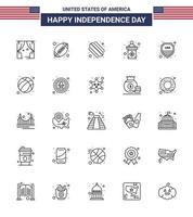 25 signos de línea de estados unidos celebración del día de la independencia símbolos de seguridad de signo signo americano elección elementos de diseño de vector de día de estados unidos editables