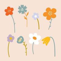 Vector set of colorful abstract flowers on a light background.Print