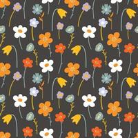 Vector seamless pattern with multi-colored abstract flowers on a dark background.Print