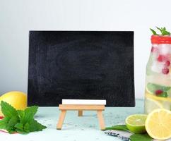 empty black chalk board for writing a summer drink recipe photo