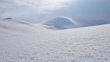 mooi vers sneeuw patronen. winter achtergrond. dichtbij omhoog textuur. selectief focus en Ondiep dof. backcountry skiën na in poeder dag. video