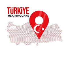 Turkey east earthquake. Turkish flag on Location. Big earthquake on the map. Ready template design. vector