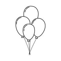 Balloons tied to a rope. Design element. Hand drawn line art vector illustration isolated on white background.