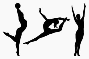 conjunto de siluetas de gimnastas. gimnasia artística deportiva. reina del deporte estilo plano vector aislado