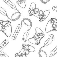 Seamless pattern of game controllers. Vector illustration in hand-drawn outline flat style on white background