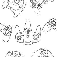 Seamless pattern of game controllers. Vector illustration in hand-drawn outline flat style on white background