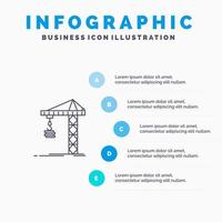 Crane Building Construction Constructing Tower Line icon with 5 steps presentation infographics Background vector