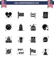 16 Creative USA Icons Modern Independence Signs and 4th July Symbols of usa ball food american declaration of independence Editable USA Day Vector Design Elements