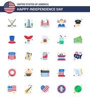 feliz día de la independencia 4 de julio conjunto de 25 pisos pictografía americana del hombre american washington hombre hito elementos de diseño vectorial editables del día de estados unidos vector