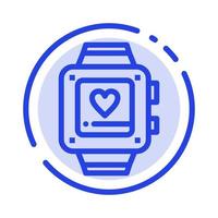 reloj de mano amor corazón boda azul línea punteada icono de línea vector