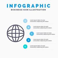 World Globe Internet Education Line icon with 5 steps presentation infographics Background vector