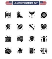 Big Pack of 16 USA Happy Independence Day USA Vector Solid Glyphs and Editable Symbols of ball star frankfurter investigating star Editable USA Day Vector Design Elements