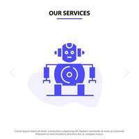 Our Services Cnc Robotics Technology Solid Glyph Icon Web card Template vector