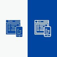 sitio web de diseño receptivo línea móvil y glifo icono sólido banner azul vector