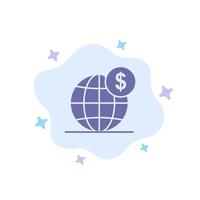 Dollar global business globo internacional icono azul sobre fondo de nube abstracta vector