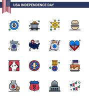 Set of 16 USA Day Icons American Symbols Independence Day Signs for drink usa men american burger Editable USA Day Vector Design Elements