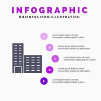 arquitectura edificio construcción sólido icono infografía 5 pasos presentación antecedentes vector