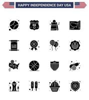 Big Pack of 16 USA Happy Independence Day USA Vector Solid Glyphs and Editable Symbols of text usa bag united map Editable USA Day Vector Design Elements