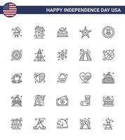 25 USA Line Signs Independence Day Celebration Symbols of sign glass instrument usa police Editable USA Day Vector Design Elements