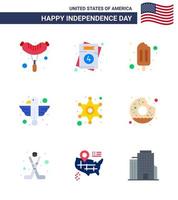 Big Pack of 9 USA Happy Independence Day USA Vector Flats and Editable Symbols of star men popsicle state bird Editable USA Day Vector Design Elements