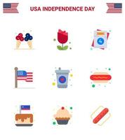 9 señales planas para el día de la independencia de estados unidos bebida invitación de estados unidos acción de gracias elementos de diseño de vector de día de estados unidos editables estadounidenses