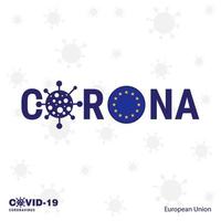 unión europea coronavirus tipografía covid19 bandera del país quédese en casa manténgase saludable cuide su propia salud vector