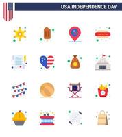 16 signos planos de estados unidos celebración del día de la independencia símbolos de la ubicación del papel del día hot i dog elementos de diseño vectorial editables del día de estados unidos vector