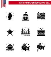 Set of 9 Vector Solid Glyphs on 4th July USA Independence Day such as gate usa irish star men Editable USA Day Vector Design Elements