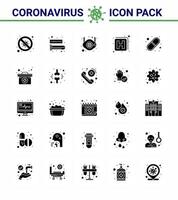 25 Solid Glyph viral Virus corona icon pack such as sign hospital test tube n medical viral coronavirus 2019nov disease Vector Design Elements